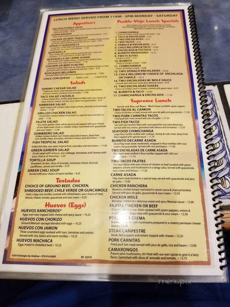 Pueblo Viejo - Windsor, CO menu_pic
