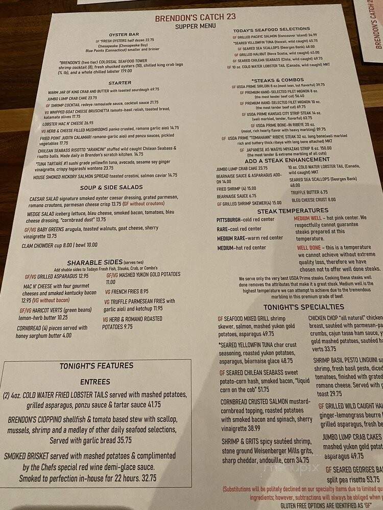 Brendon's Catch 23 - Louisville, KY menu_pic