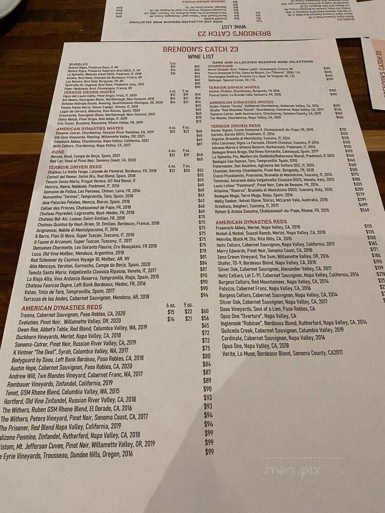 Brendon's Catch 23 - Louisville, KY menu_pic