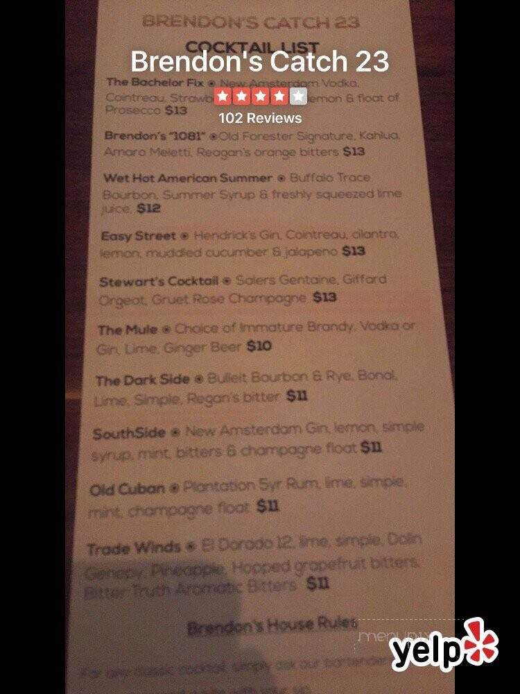 Brendon's Catch 23 - Louisville, KY menu_pic