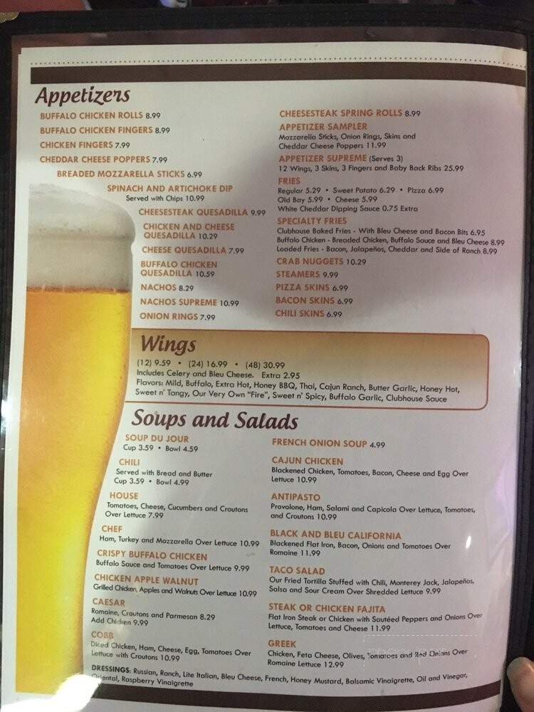 Clubhouse Bar & Grill - Newtown, PA menu_pic