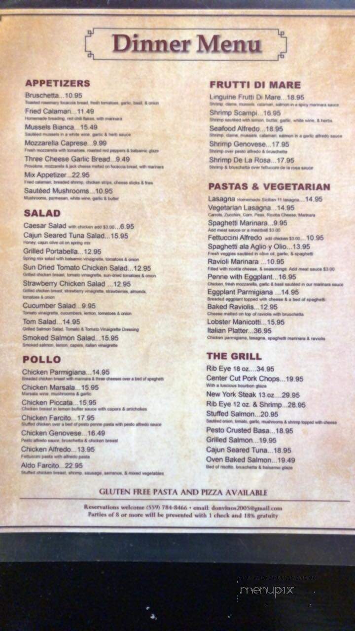 Don Vino's Italian Kitchen - Porterville, CA menu_pic