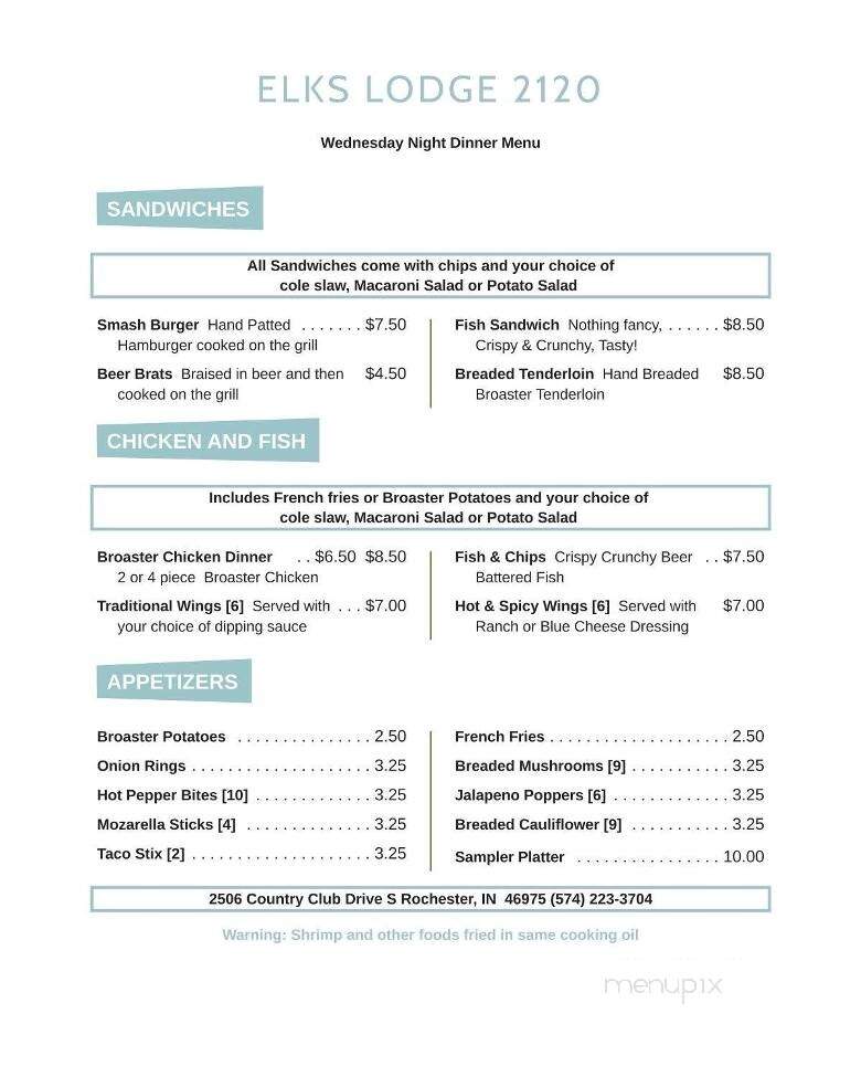 The Elk's Restaurant - Rochester, IN menu_pic