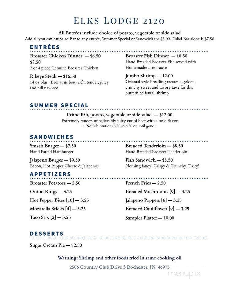 The Elk's Restaurant - Rochester, IN menu_pic