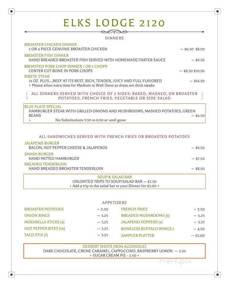 The Elk's Restaurant - Rochester, IN menu_pic