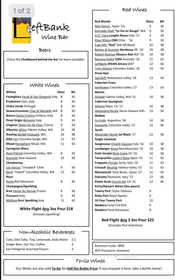 Left Bank - Spokane, WA menu_pic