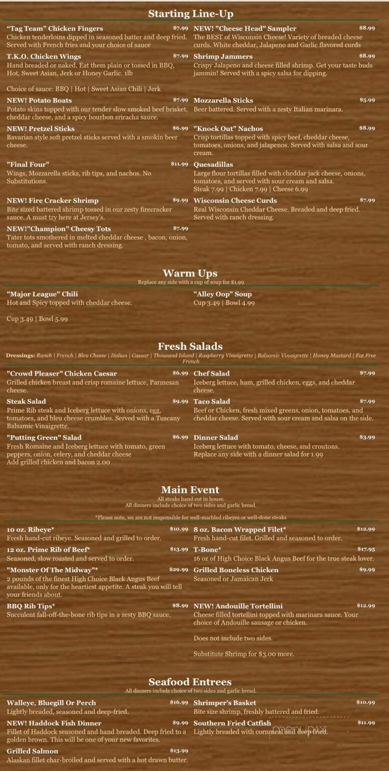 Jersey's Bar & Grill - Beloit, WI menu_pic