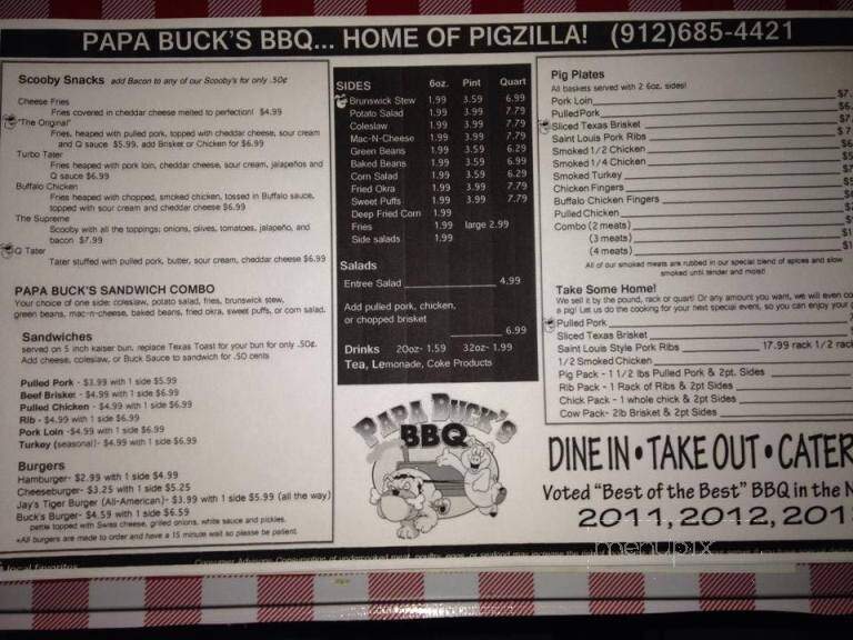 Papa Buck's BBQ - Metter, GA menu_pic
