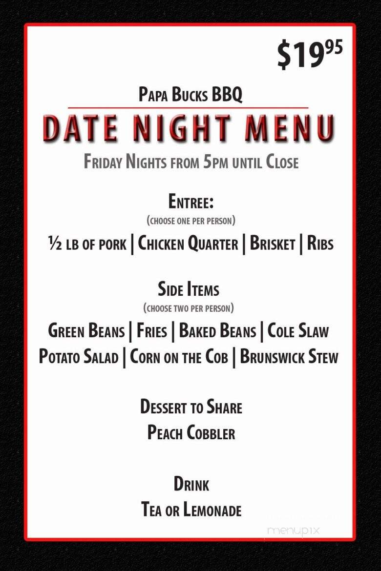 Papa Buck's BBQ - Metter, GA menu_pic