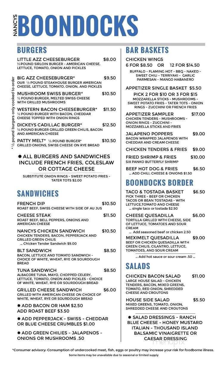 Boondocks Lounge - Tucson, AZ menu_pic