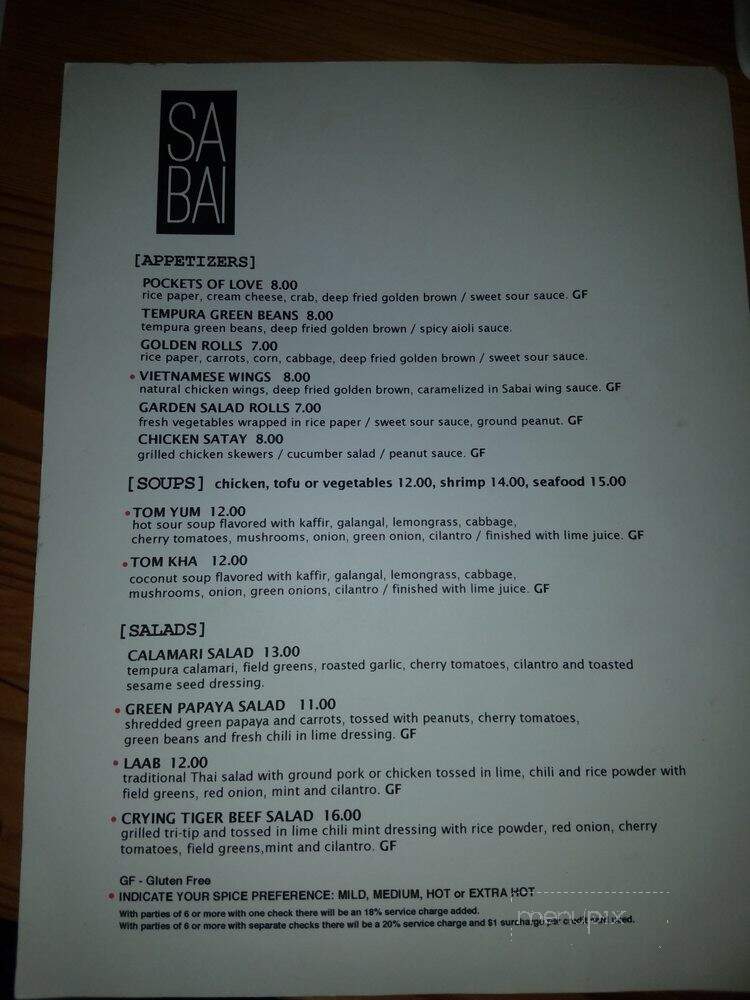Sabai Cafe & Bar - Eugene, OR menu_pic