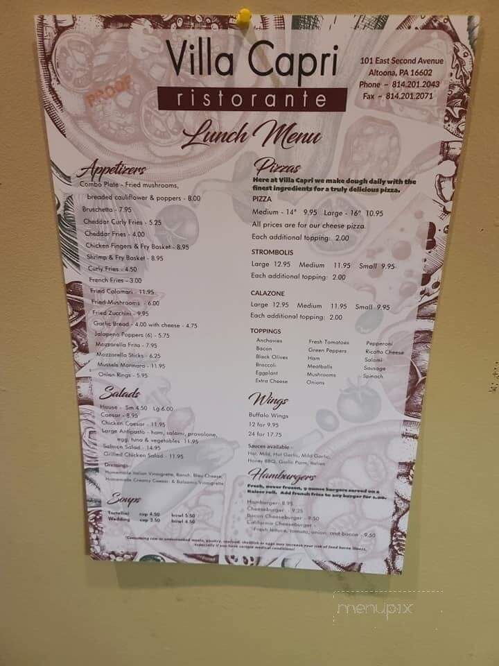 Villa Capri - Altoona, PA menu_pic