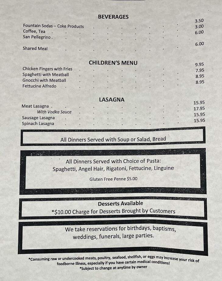 Villa Capri - Altoona, PA menu_pic