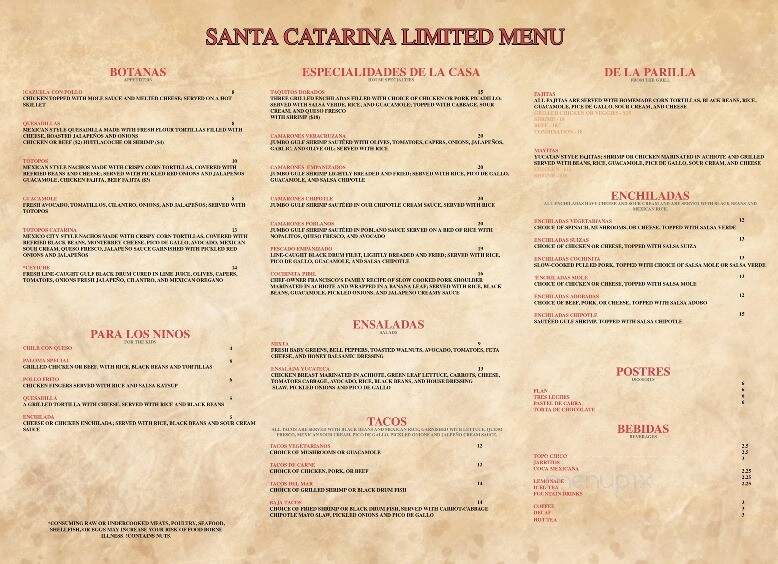 Santa Catarina Restaurant - Lakeway, TX menu_pic