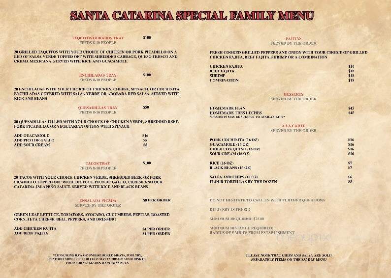 Santa Catarina Restaurant - Lakeway, TX menu_pic