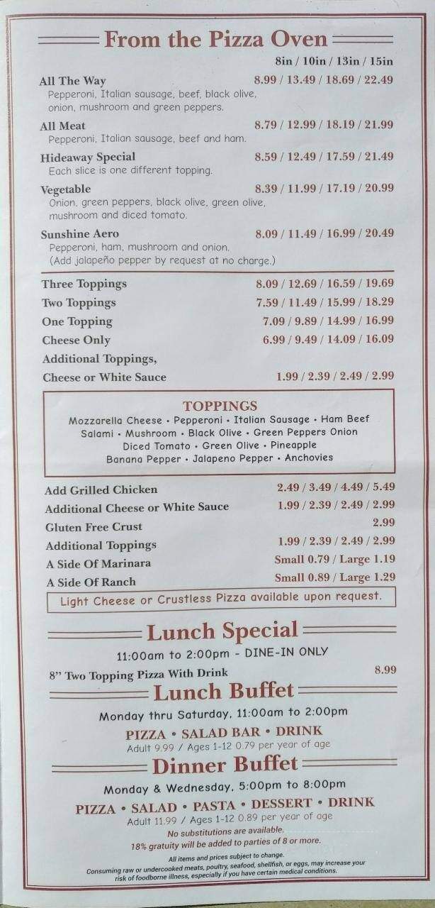 Hideaway Pizza - Crestview, FL menu_pic