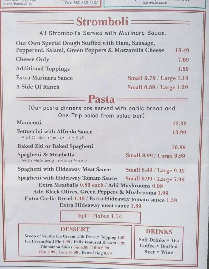 Hideaway Pizza - Crestview, FL menu_pic