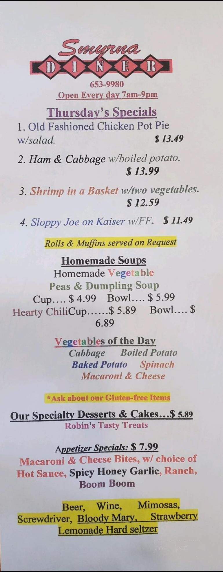 Smyrna Diner - Smyrna, DE menu_pic