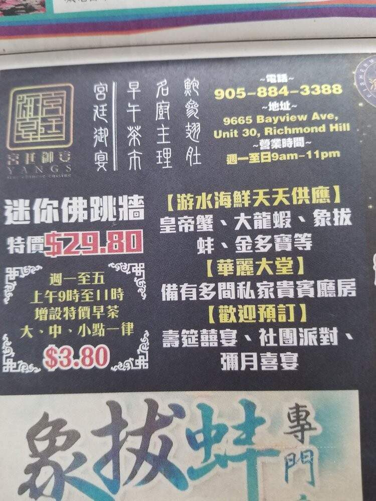 Yang's Fine Chinese Cuisine - Richmond Hill, ON menu_pic