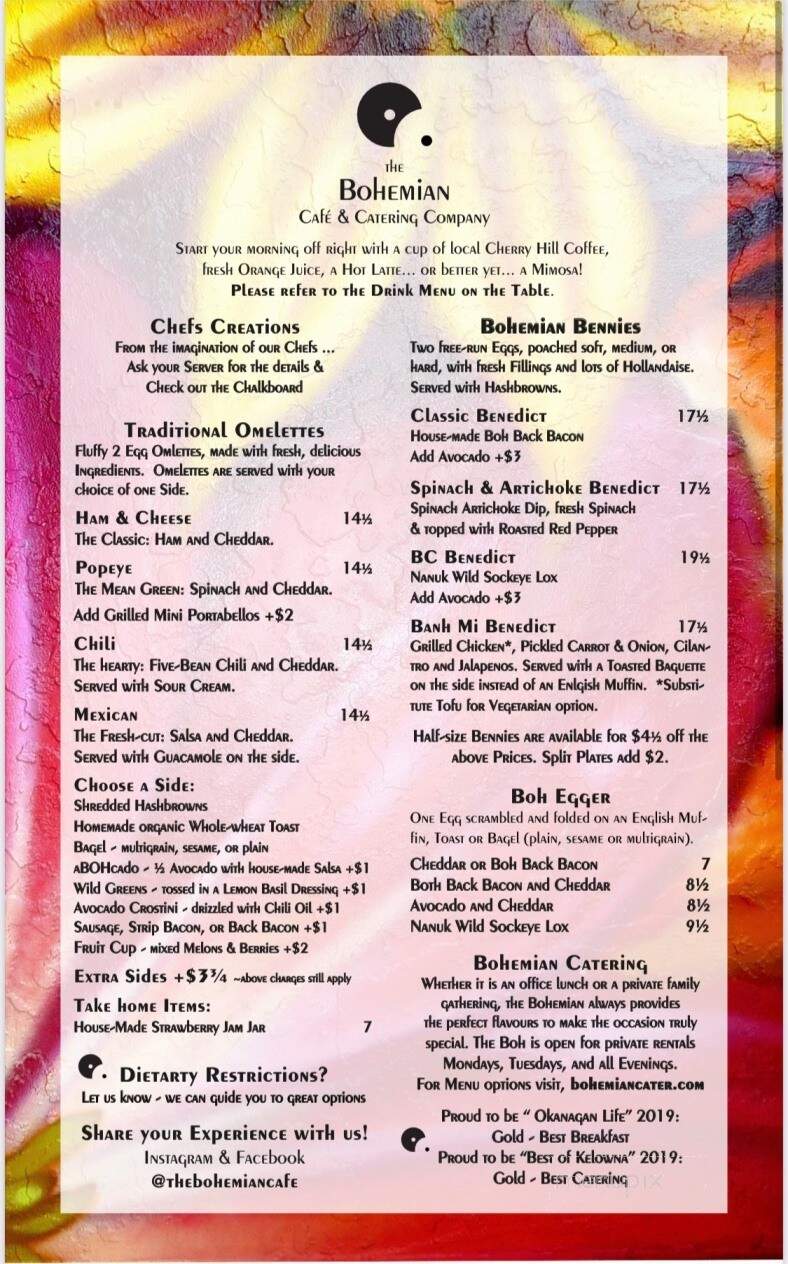 The Bohemian Cafe & Catering Co - Kelowna, BC menu_pic