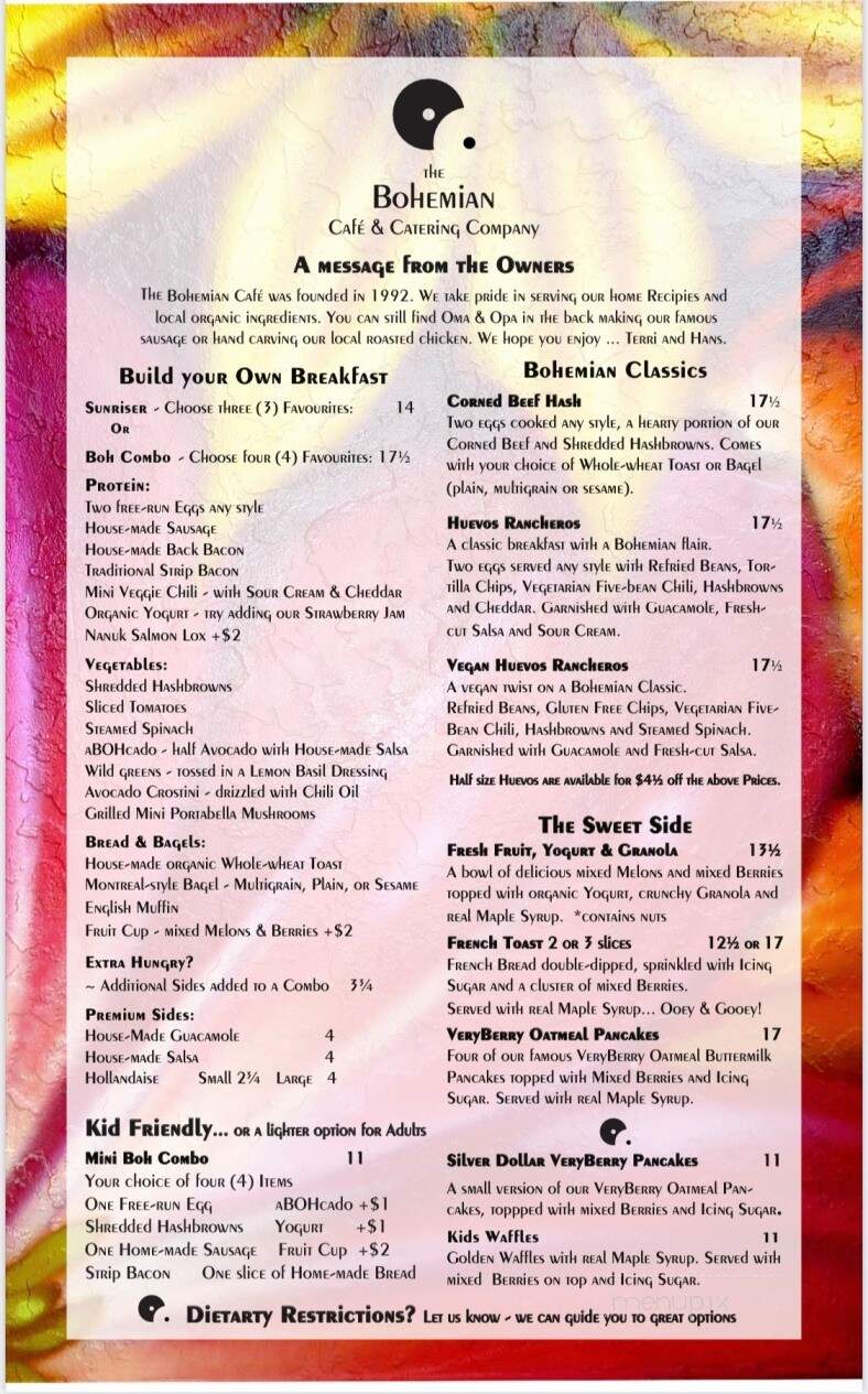 The Bohemian Cafe & Catering Co - Kelowna, BC menu_pic