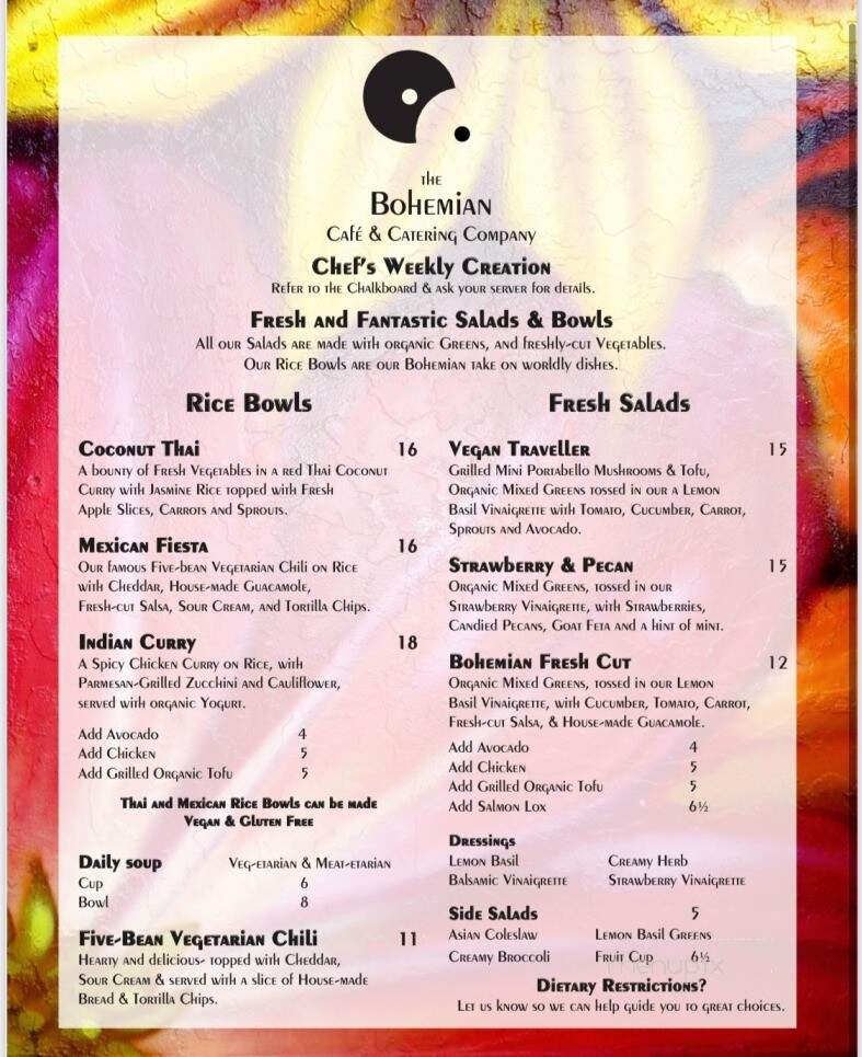 The Bohemian Cafe & Catering Co - Kelowna, BC menu_pic