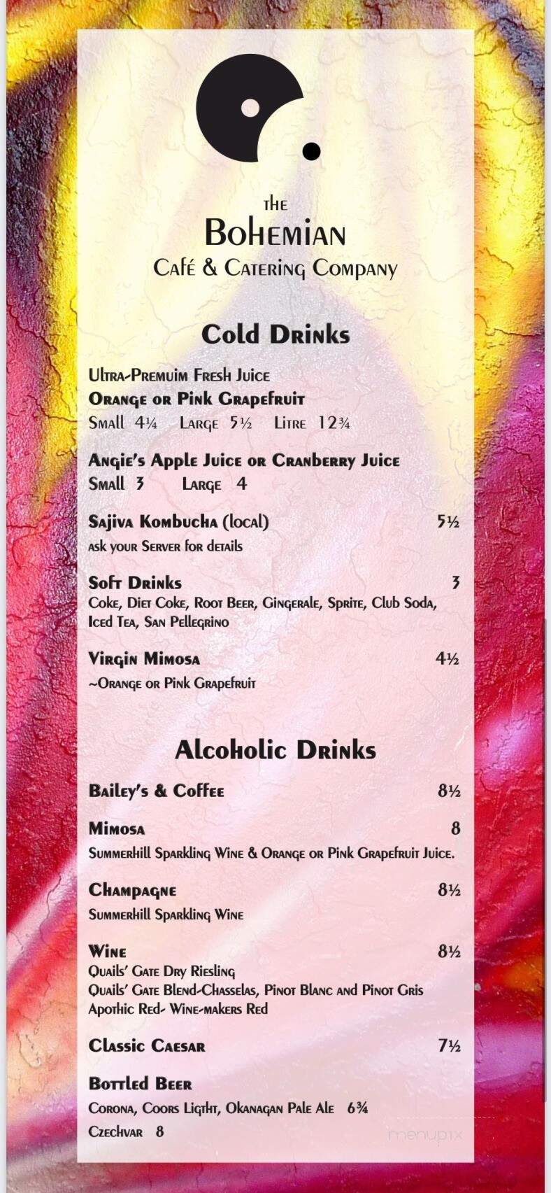 The Bohemian Cafe & Catering Co - Kelowna, BC menu_pic