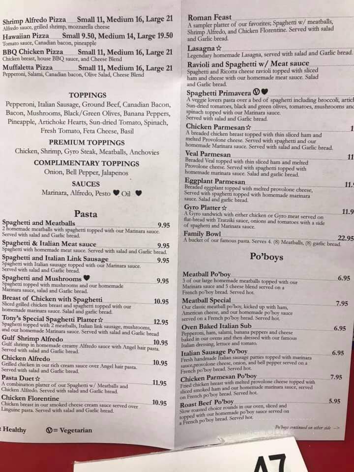 Tony's Pizza - Lake Charles, LA menu_pic