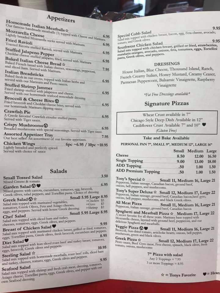 Tony's Pizza - Lake Charles, LA menu_pic