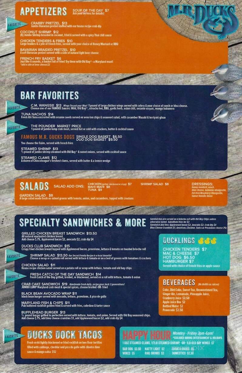 M R Ducks Bar & Grille - Ocean City, MD menu_pic