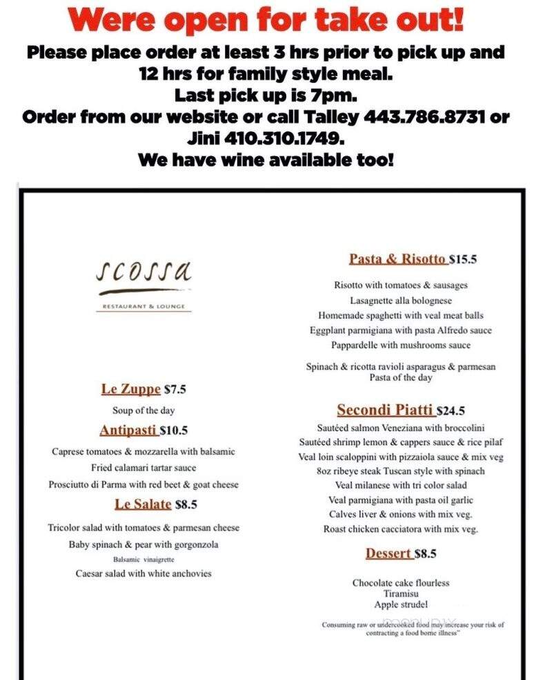 Scossa Restaurant & Lounge - Easton, MD menu_pic