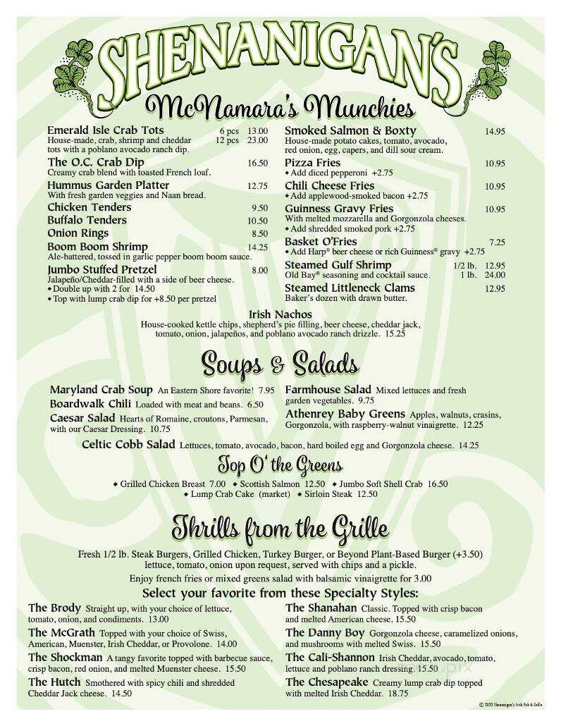 Shenanigan's Irish Pub - Ocean City, MD menu_pic