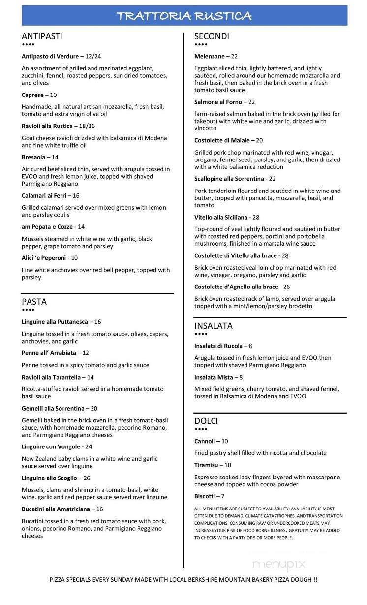 Trattoria Rustica - Pittsfield, MA menu_pic