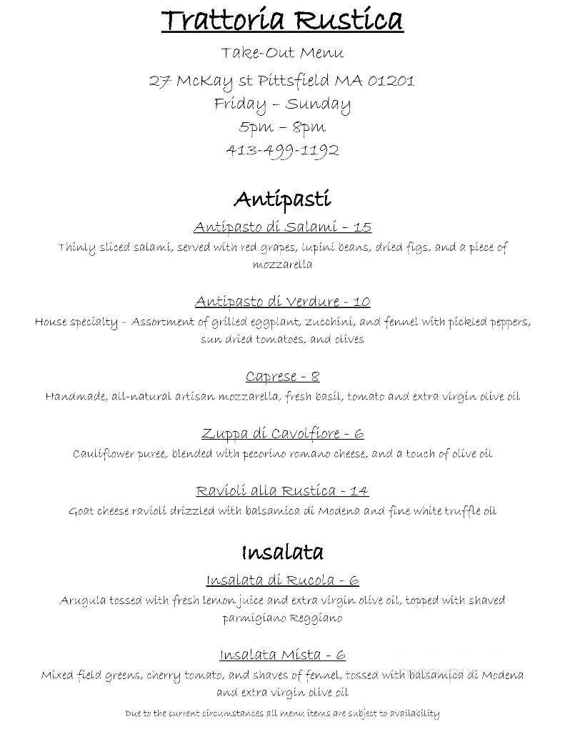 Trattoria Rustica - Pittsfield, MA menu_pic