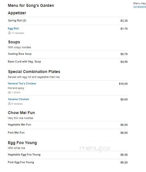 Song's Garden - Woodstock, GA menu_pic