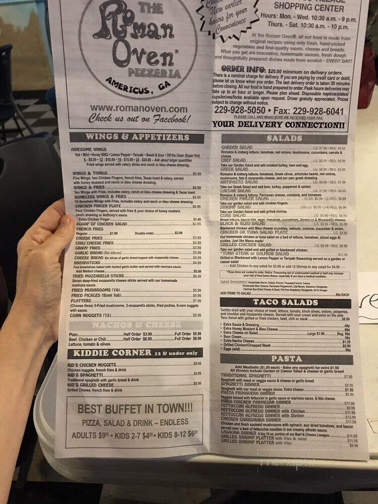 Roman Oven Pizzeria - Americus, GA menu_pic