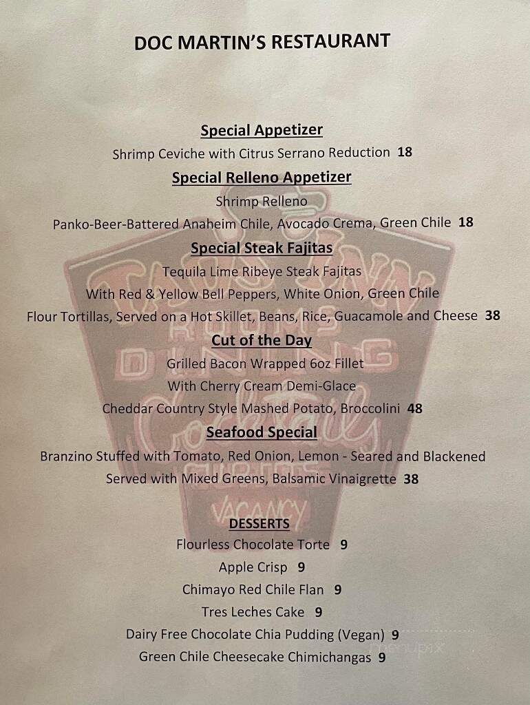 Doc Martin's Restaurant - Taos, NM menu_pic