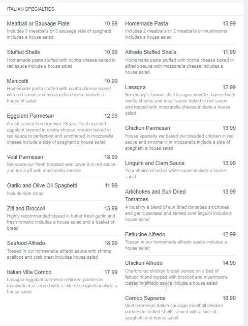 Italian Villa Restaurant - Hornell, NY menu_pic