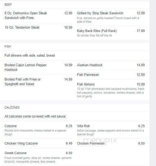Italian Villa Restaurant - Hornell, NY menu_pic