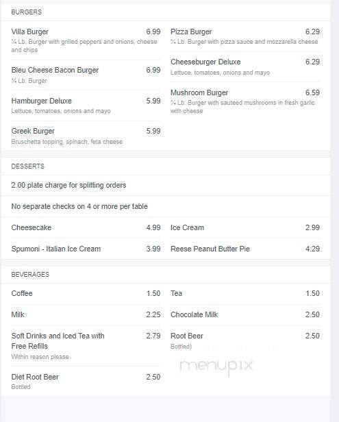 Italian Villa Restaurant - Hornell, NY menu_pic
