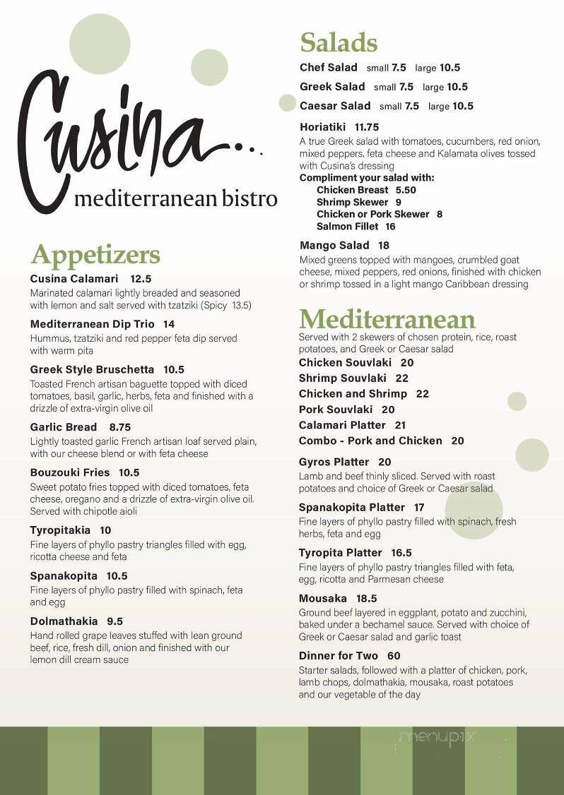 Cusina Mediterranean Bistro - Guelph, ON menu_pic