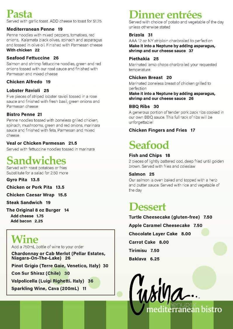 Cusina Mediterranean Bistro - Guelph, ON menu_pic