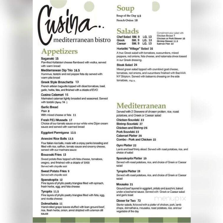 Cusina Mediterranean Bistro - Guelph, ON menu_pic
