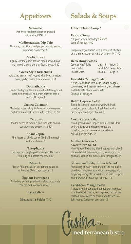 Cusina Mediterranean Bistro - Guelph, ON menu_pic