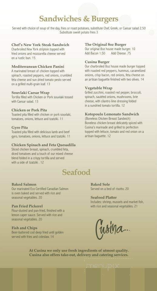 Cusina Mediterranean Bistro - Guelph, ON menu_pic
