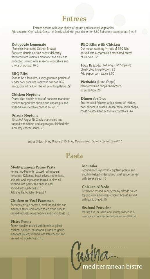 Cusina Mediterranean Bistro - Guelph, ON menu_pic