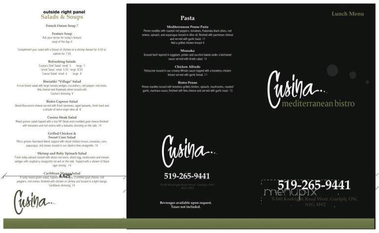 Cusina Mediterranean Bistro - Guelph, ON menu_pic