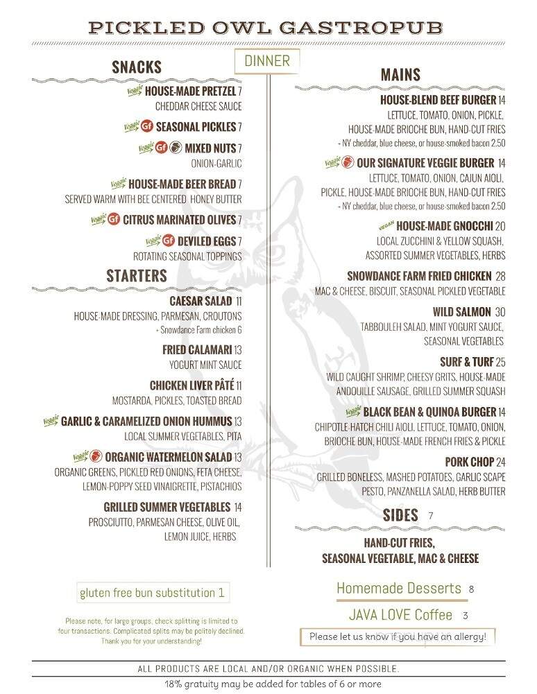 The Pickled Owl - Hurleyville, NY menu_pic