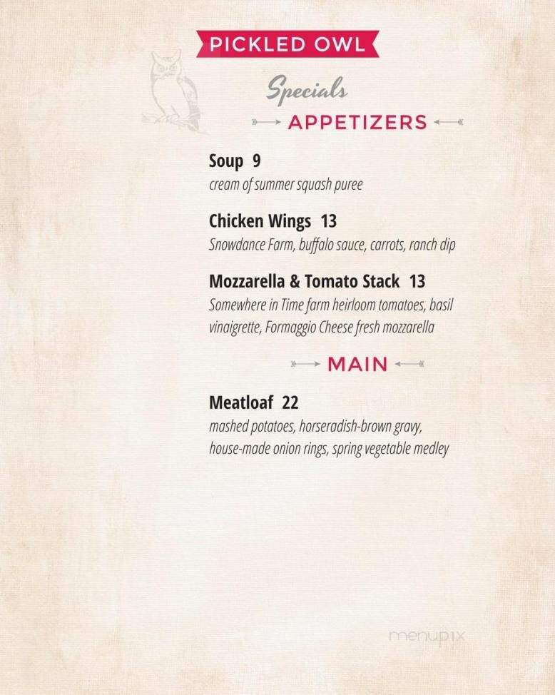 The Pickled Owl - Hurleyville, NY menu_pic