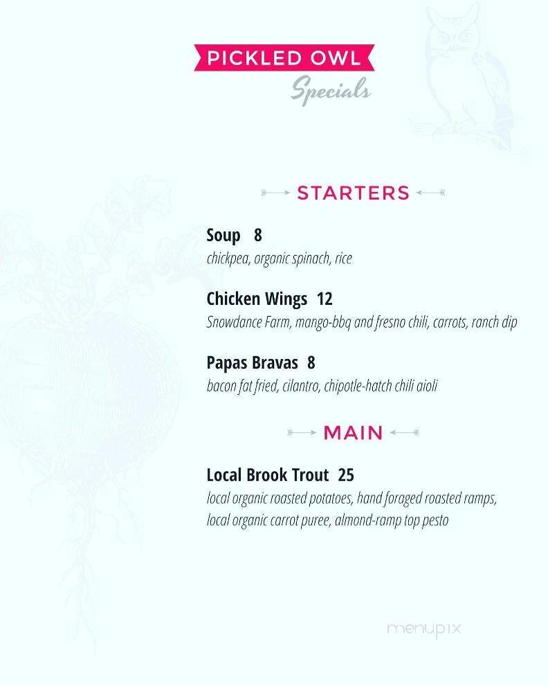 The Pickled Owl - Hurleyville, NY menu_pic